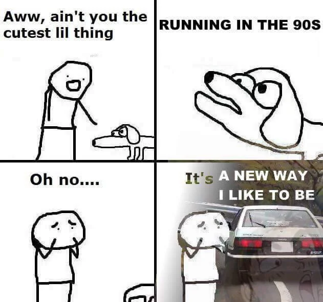 Stick figure comic adaptation humorously referencing Running in the 90s.