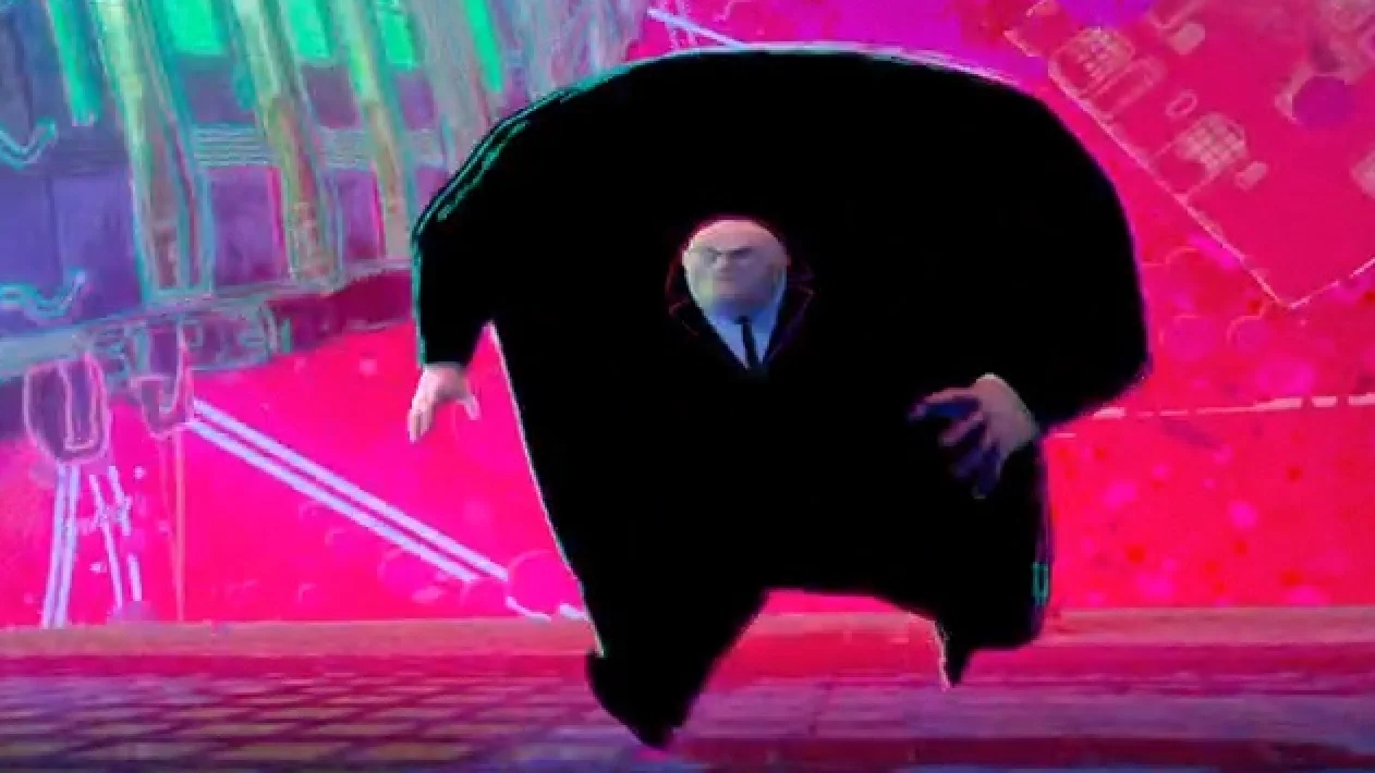 The original Spider-Man: Into the Spider-Verse scene of Kingpin running that became the basis for the 'Running Kingpin' meme.