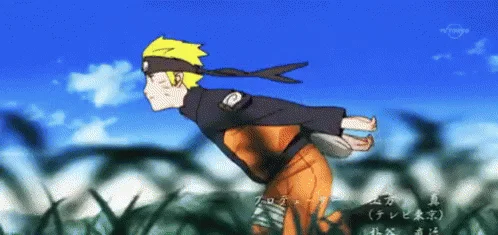 Anime screenshot of Naruto's iconic running pose.