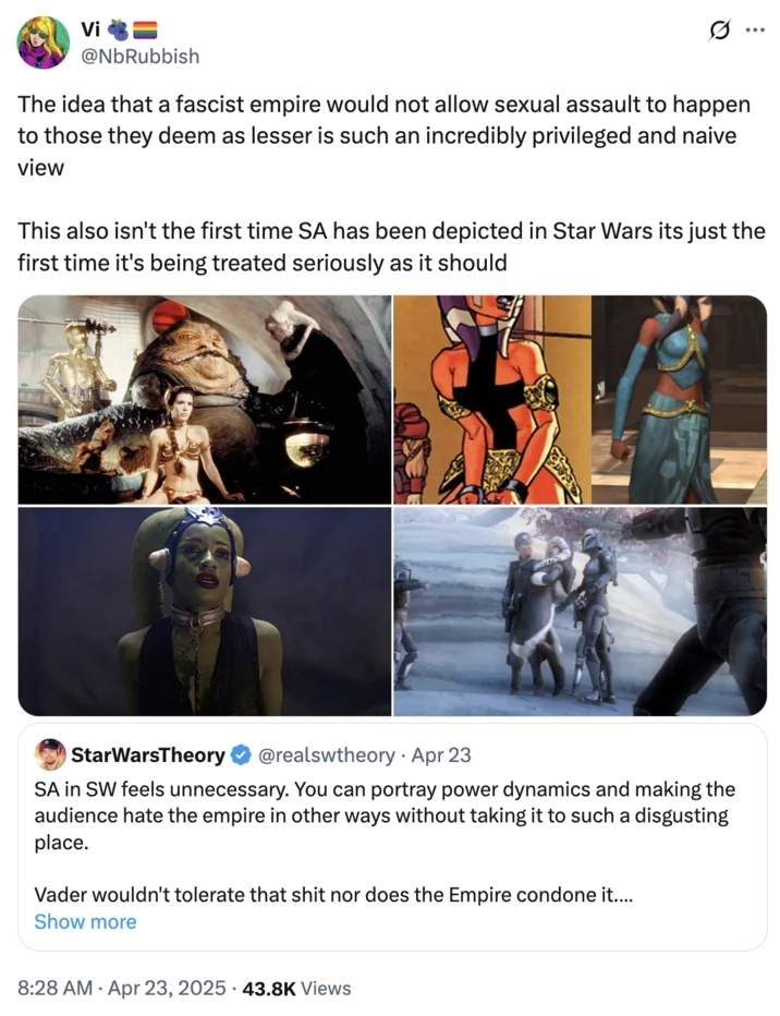 Historical context grid showing prior SA depictions in Star Wars.