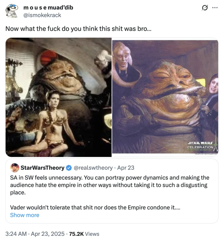 Twitter response citing historical Star Wars precedent in debate.