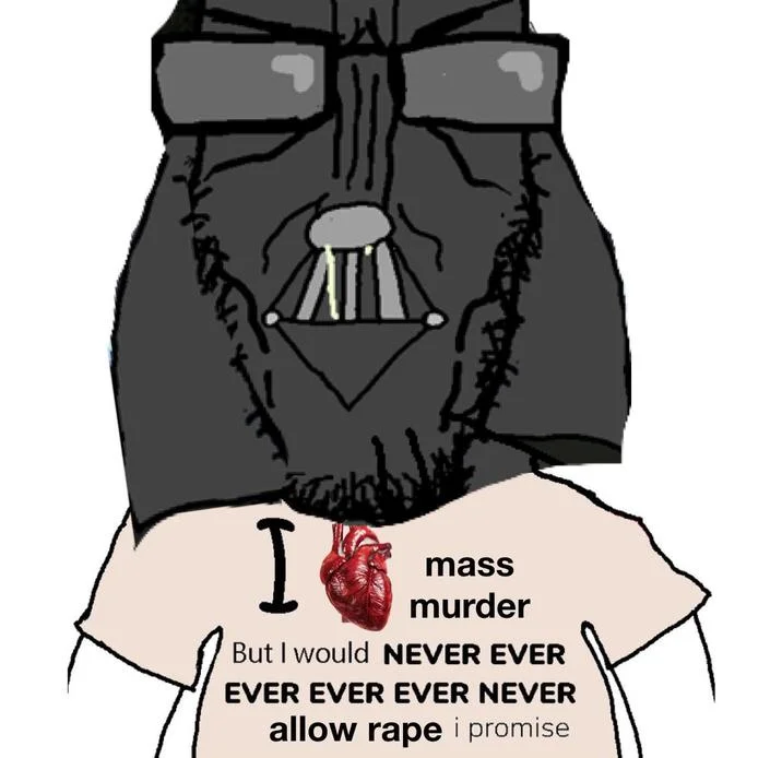 Satirical meme about Vader's selective moral boundaries in the debate.