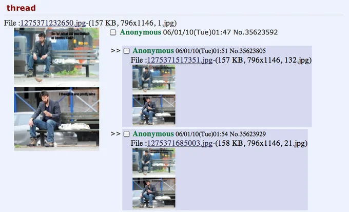 The June 2010 4chan thread on /a/ that helped spread the Sad Keanu photograph across the internet.