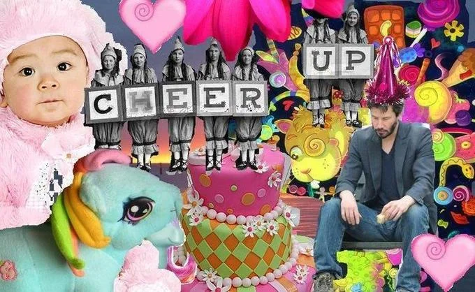 A fan-made 'Cheer Up' photoshop collage created to console Sad Keanu.