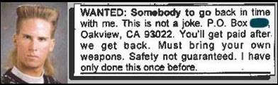 The canonical original Safety Not Guaranteed newspaper advertisement.