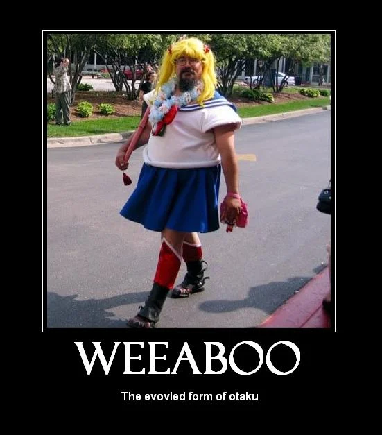 Demotivational-style poster using the Sailor Bubba photograph to illustrate the term 'weeaboo'.