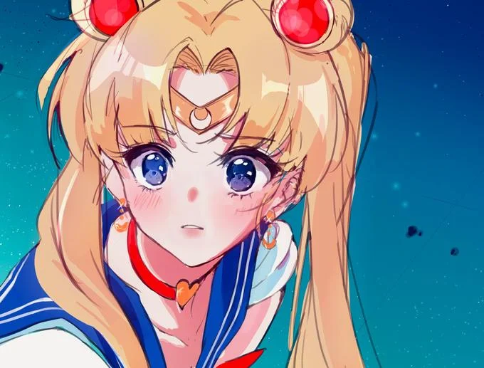 A contemporary anime-style interpretation of Sailor Moon submitted to the redraw challenge.