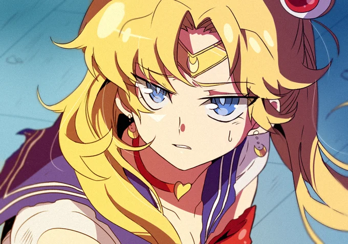 A fierce, edgy redraw of Sailor Moon in a bold Trigger-inspired anime style.
