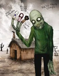 Photo-realistic modern adaptation of Salad Fingers with dolls.