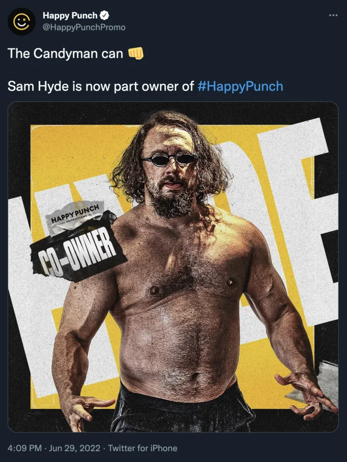 The Candyman boxing promotional image with happy punch branding.