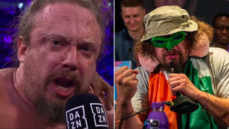 Split-screen showing Sam Hyde's duality between boxer and Candyman character.