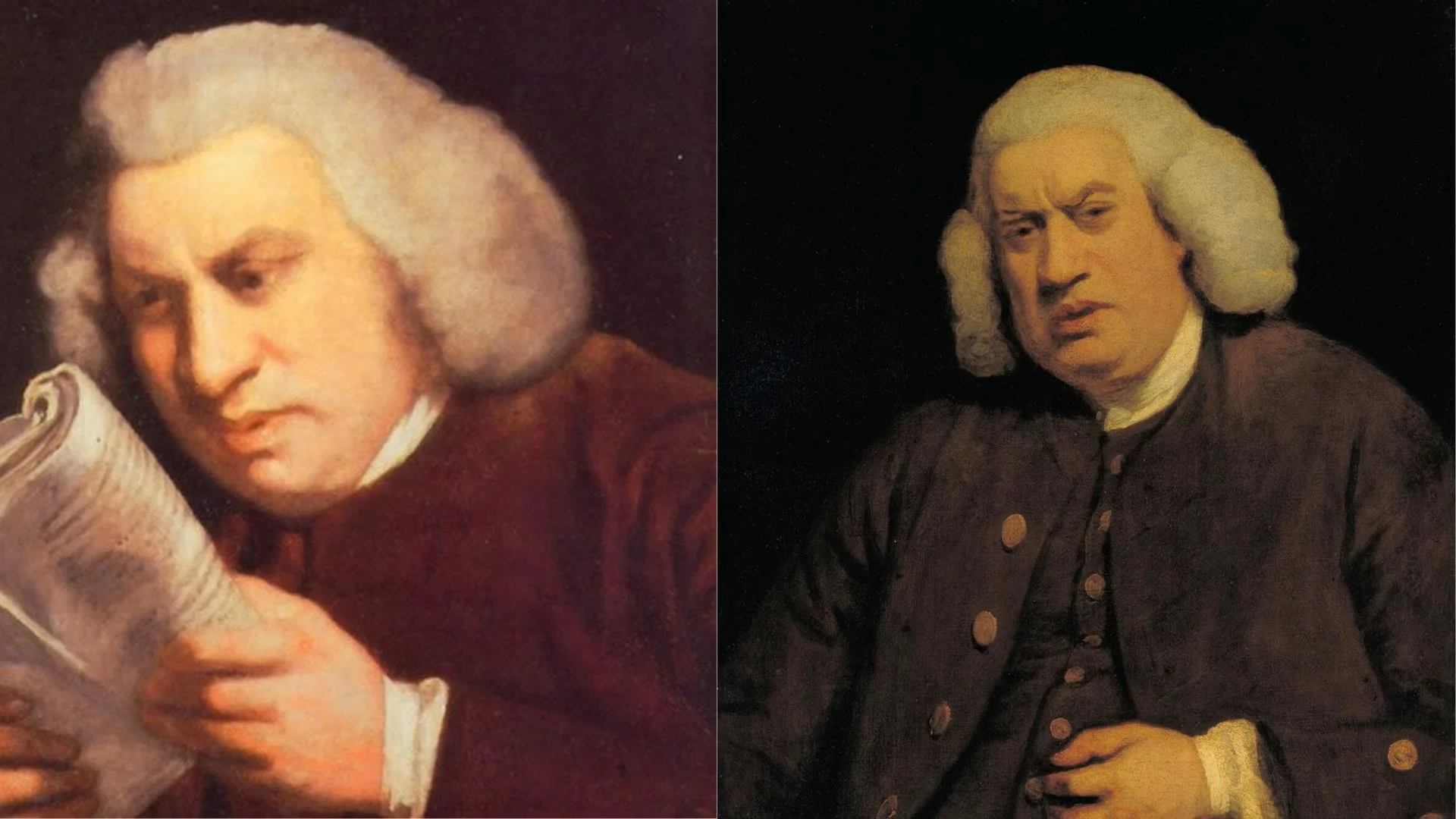 The two Joshua Reynolds portraits of Samuel Johnson that anchor the 'Samuel Johnson Reading' meme.