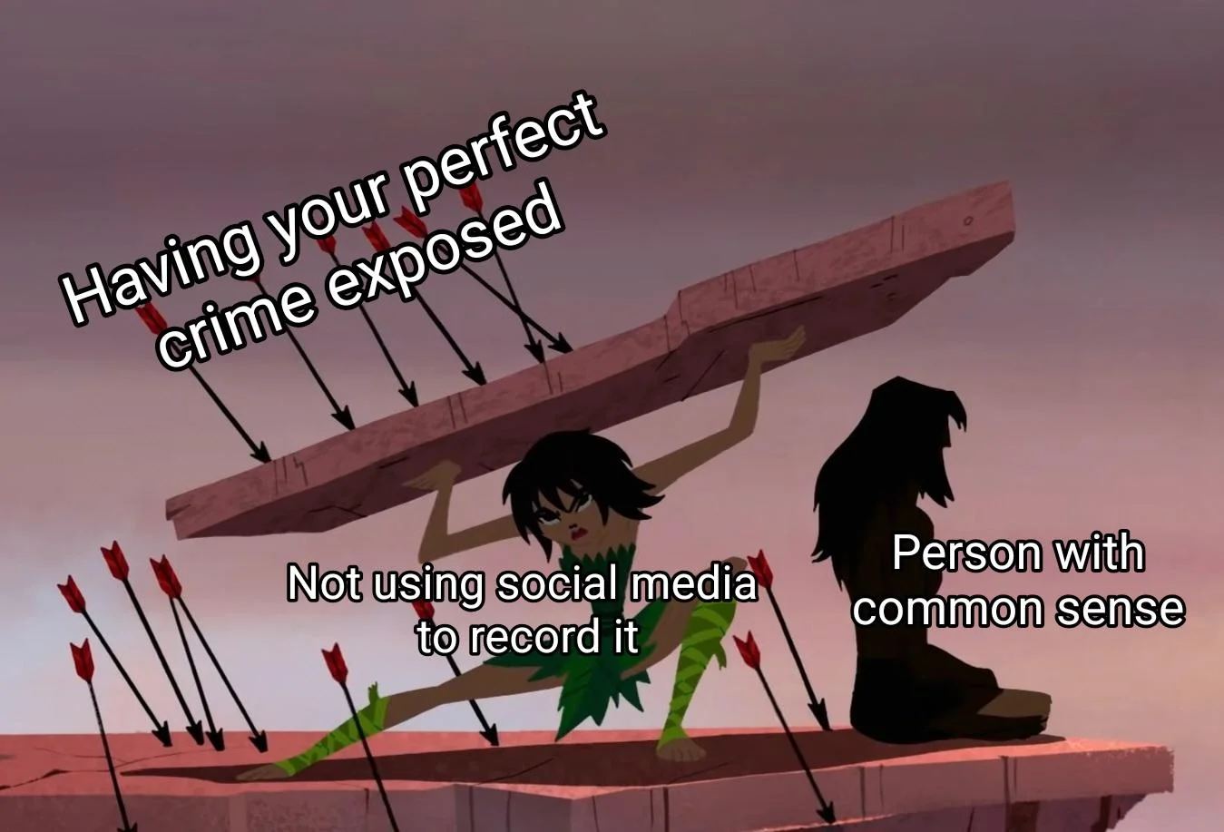 A popular Samurai Jack image macro using the Ashi shielding scene to comment on social media exposure of crimes.