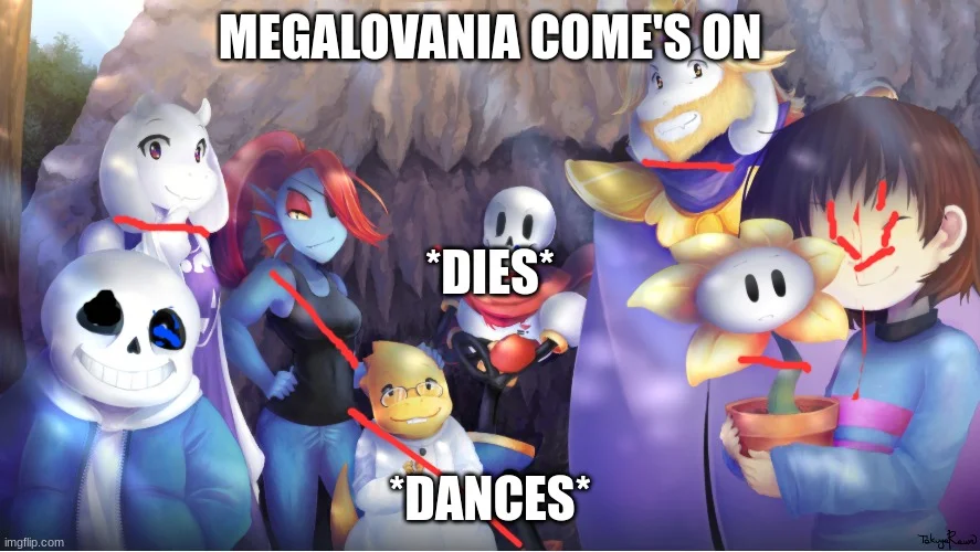 Chaotic character reactions to Megalovania.