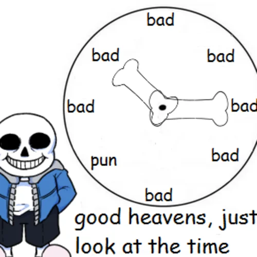 A visual pun playing on Sans's love of puns and his 'bad time' catchphrase, showing a clock face where every hour marker reads 'bad' except one.