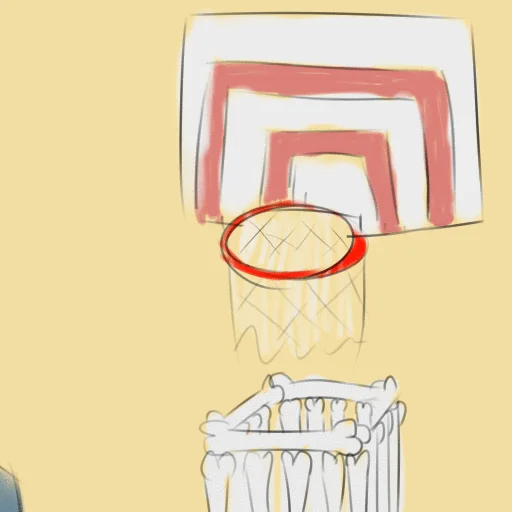 A still from a fan animation referencing Sans's 'get dunked on' line, showing his signature bone-themed trash basket used in the 'get dunked on' meme.