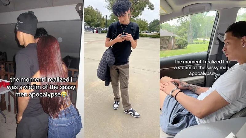 TikTok collage of men labeled as victims of the sassy man apocalypse.