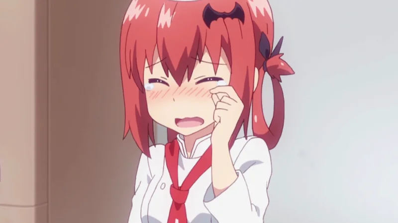 Satania Kurumizawa McDowell, a demon character from the anime Gabriel DropOut, in the crying reaction shot commonly used as her signature image.
