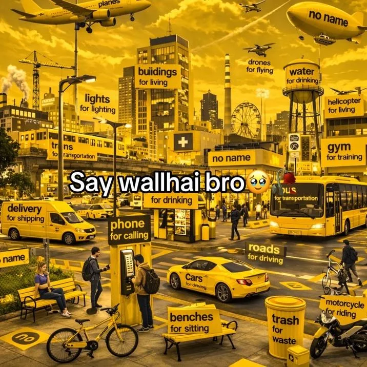 An AI-generated Say Wallahi bro composite showing a whole world rendered in the No Name label format.