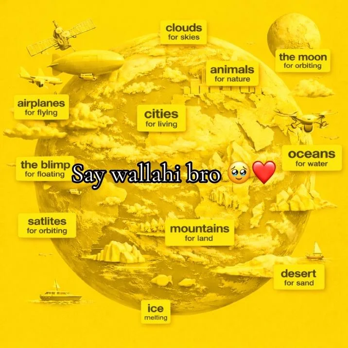 A planetary Say Wallahi bro edit categorizing every earthly feature in No Name label style.