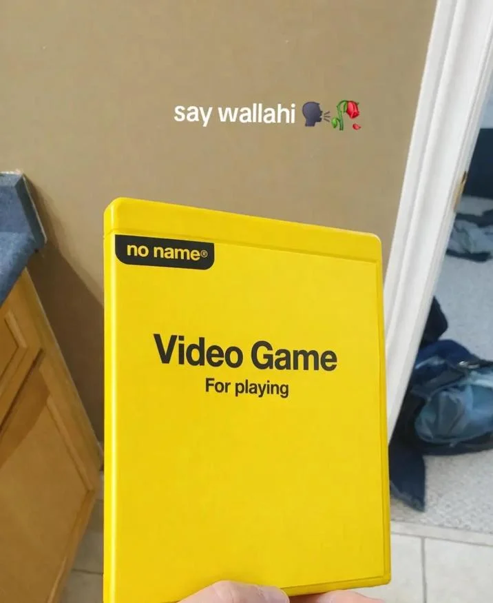 A parody No Name video game case exemplifying the Say Wallahi bro literal-labeling joke.
