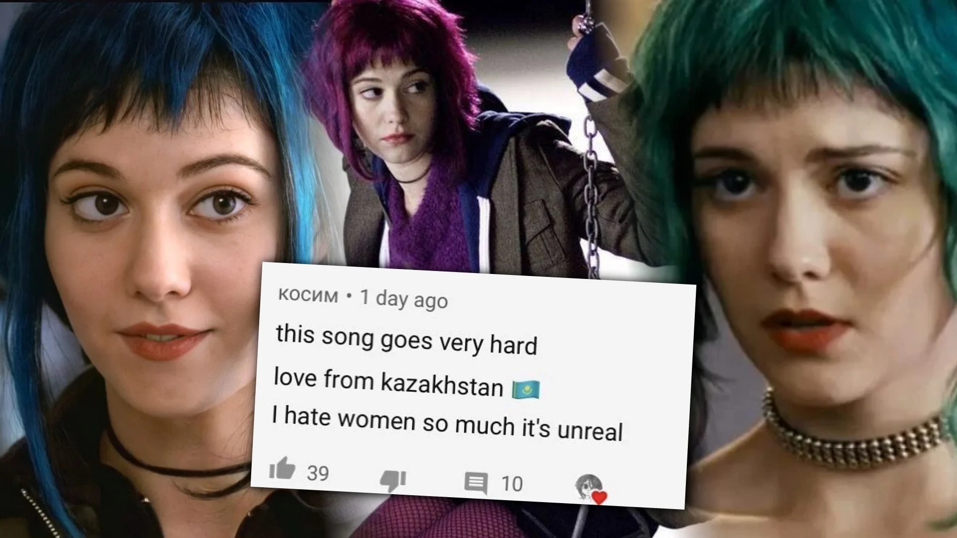 Cover image combining Ramona Flowers' iconic hair-color changes with the copypasta YouTube comment that helped launch the meme.