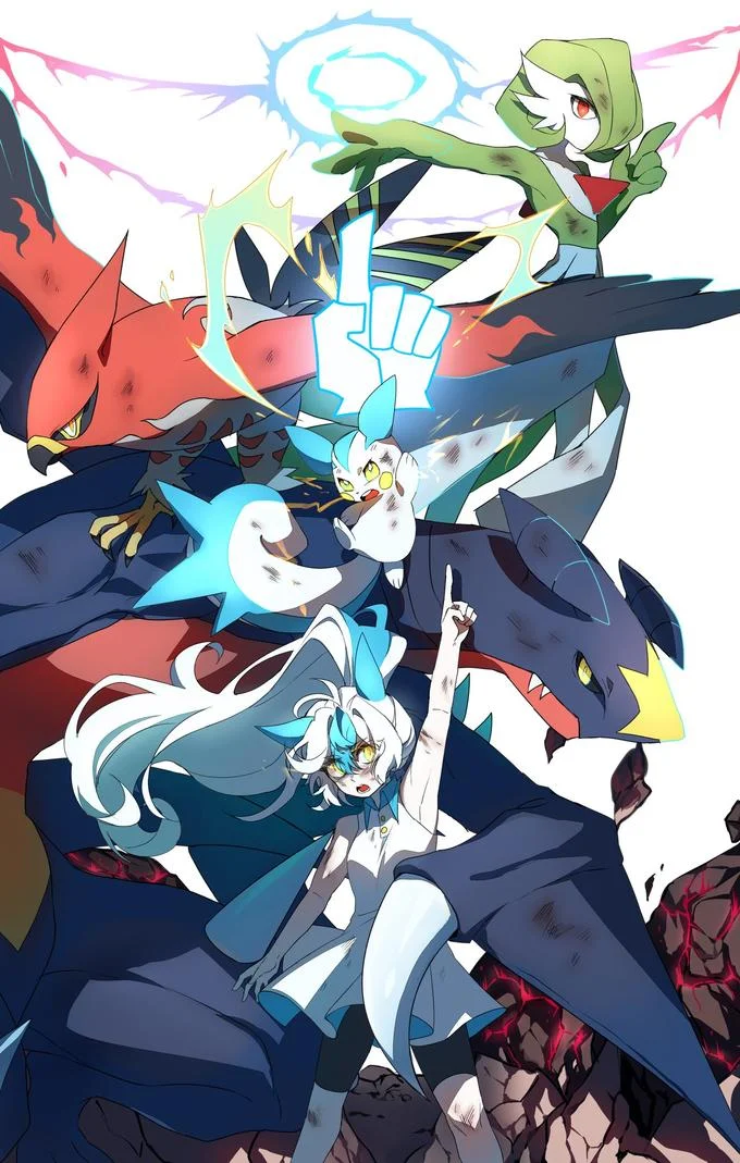 Colorful fan art depicting Se Jun Park's championship-winning Pokémon team led by his iconic Pachirisu.