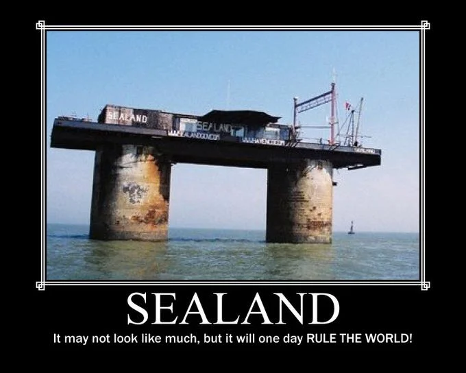 A Polandball comic mocking Sealand's tiny size, showing the USA unable to find it.