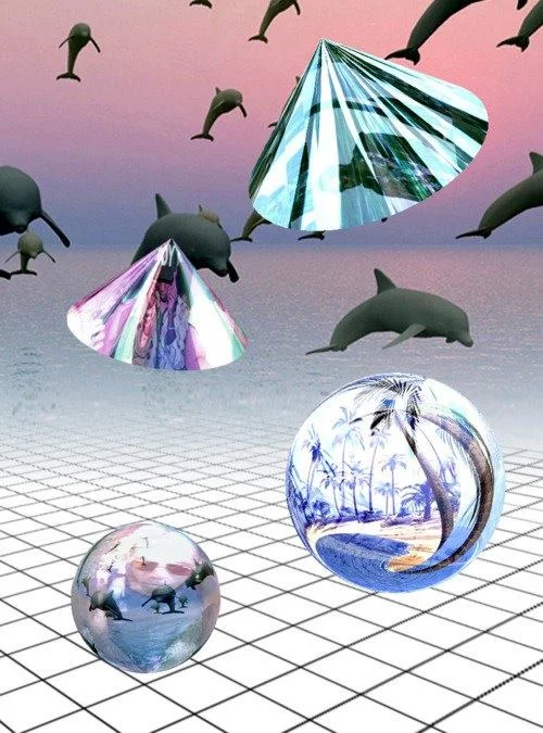 A seminal seapunk image circulating on Tumblr in the early 2010s, showcasing the subculture's signature dolphin, chrome, and grid-floor motifs.