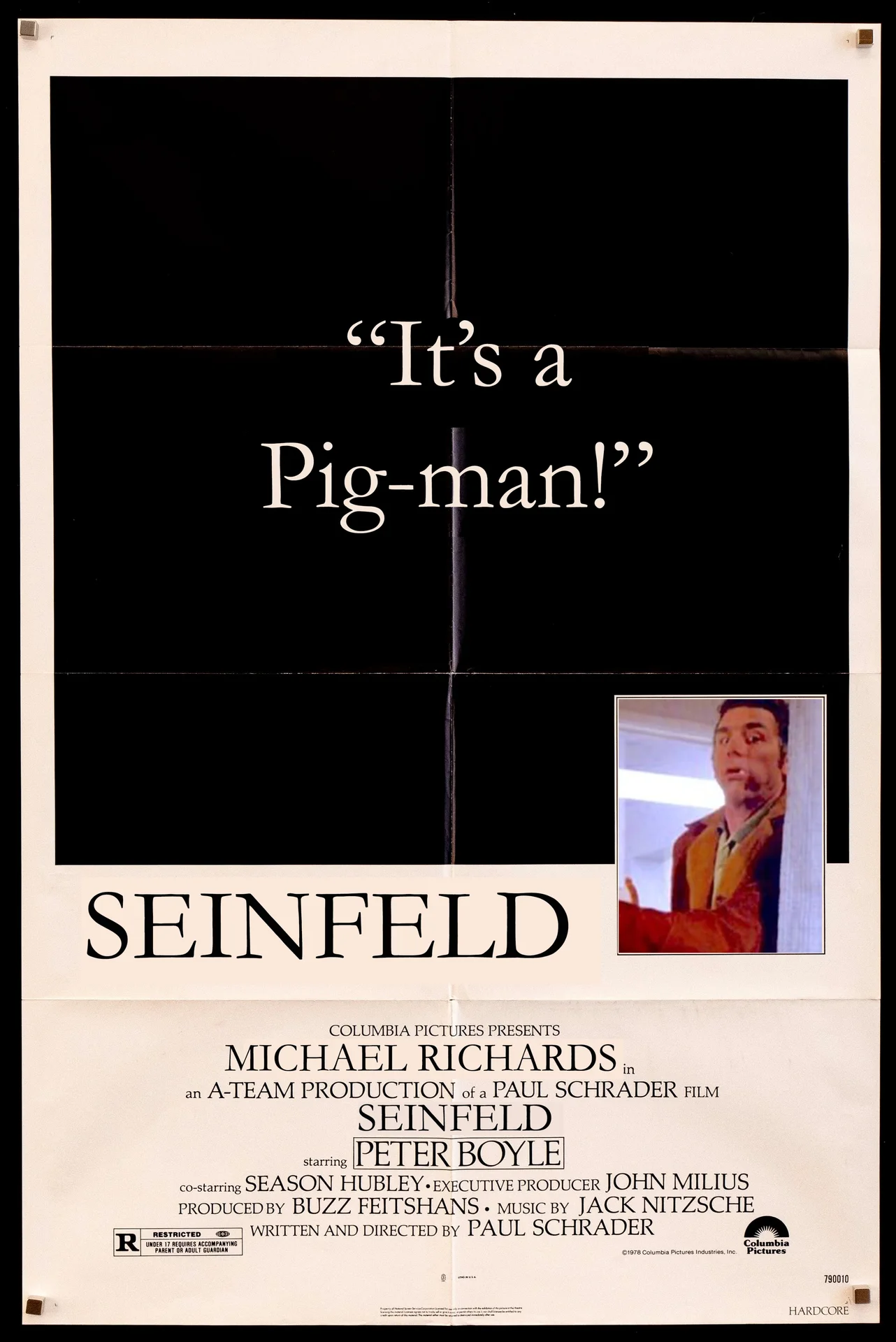 A fan-made parody movie poster mashing up the 1979 film Hardcore with Seinfeld's 'Pig-man' reference.
