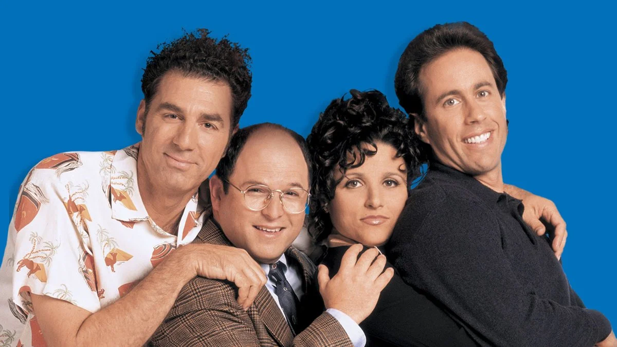 Promotional cast image of the four main characters of NBC's Seinfeld.