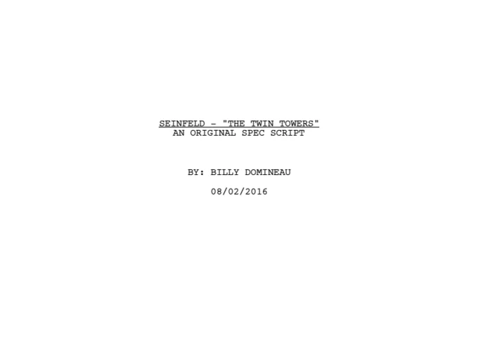 The title page of Billy Domineau's viral 2016 spec script imagining a Seinfeld episode set during 9/11.