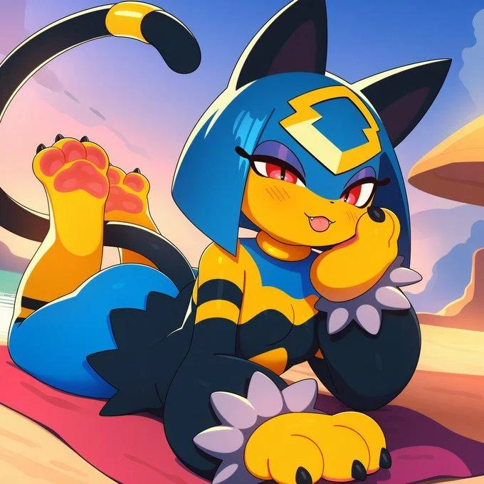 An anthropomorphic Sekhmet pin-up illustration typical of the NSFW-adjacent fan art the character inspired.