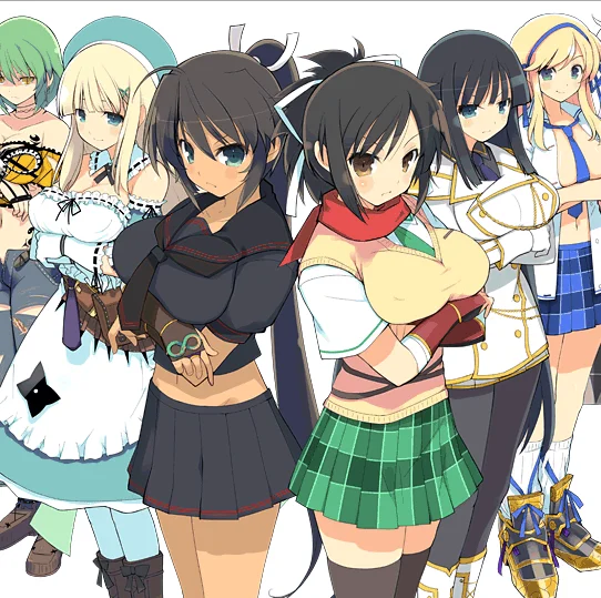 Official character lineup art featuring the main cast of the Senran Kagura franchise.