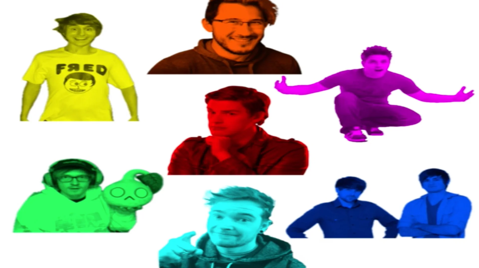 A popular iteration of the meme casting seven well-known YouTubers as the seven human souls from Undertale, each tinted in the corresponding soul color.