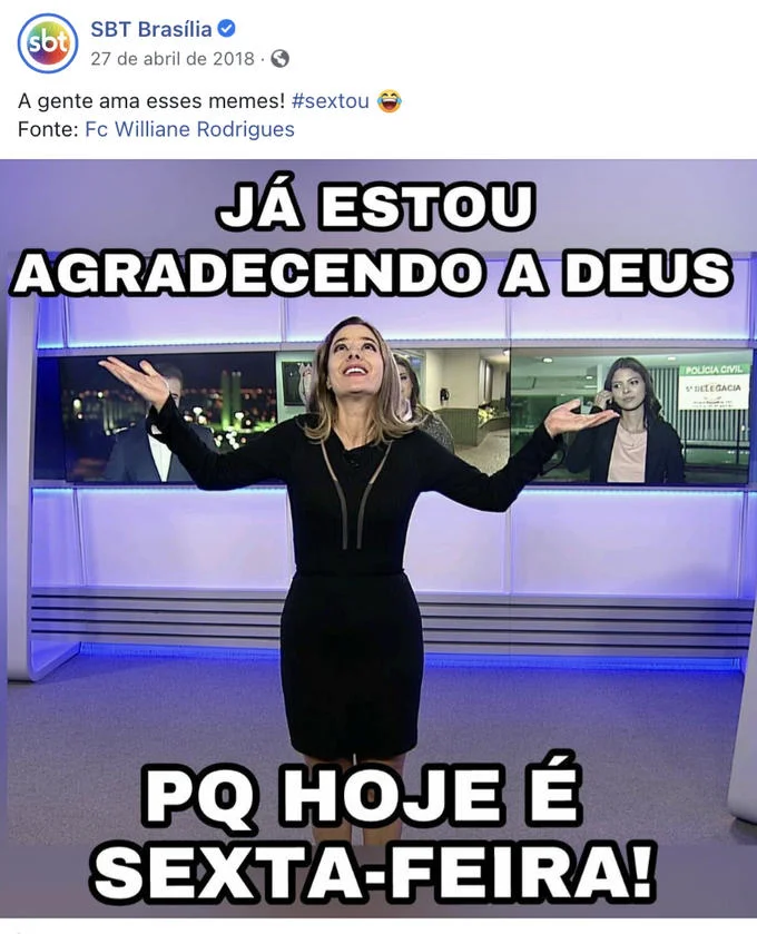 Brazilian TV personality celebrates Friday arrival.