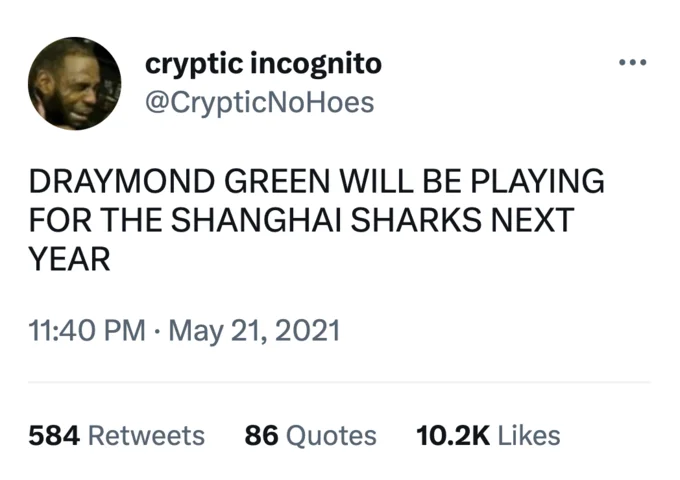 A viral tweet that helped popularize the running gag of NBA players being 'sent' to the Shanghai Sharks.