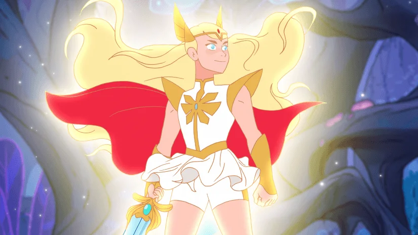 Promotional art of She-Ra from the 2018 Netflix animated reboot 'She-Ra and the Princesses of Power,' whose character redesign sparked online controversy.