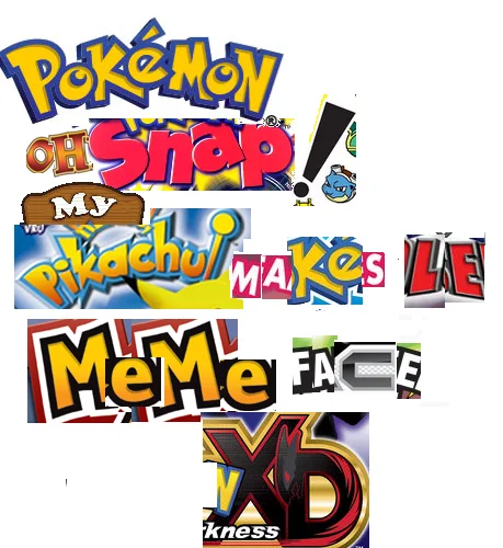 An ironic ransom-note style shitpost that assembles corporate Pokémon logos into an absurd nonsensical sentence.