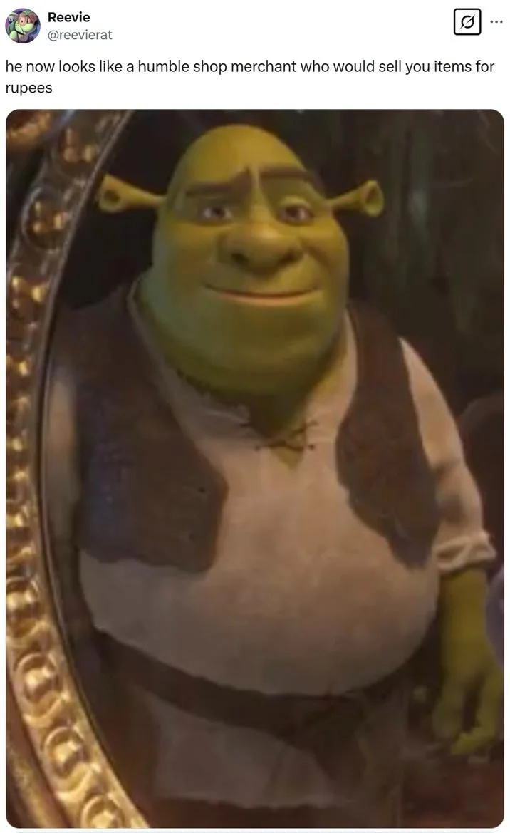 Community jokes about Shrek's new look.