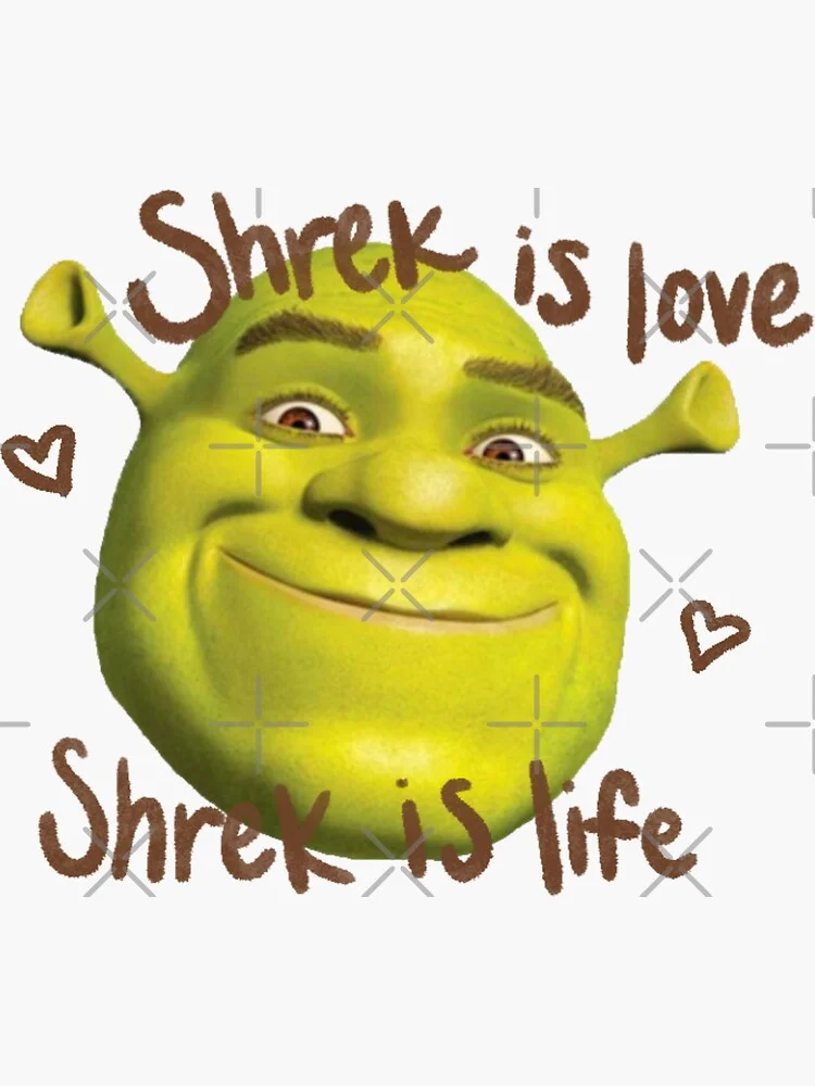 Artistic handwritten Shrek love meme.