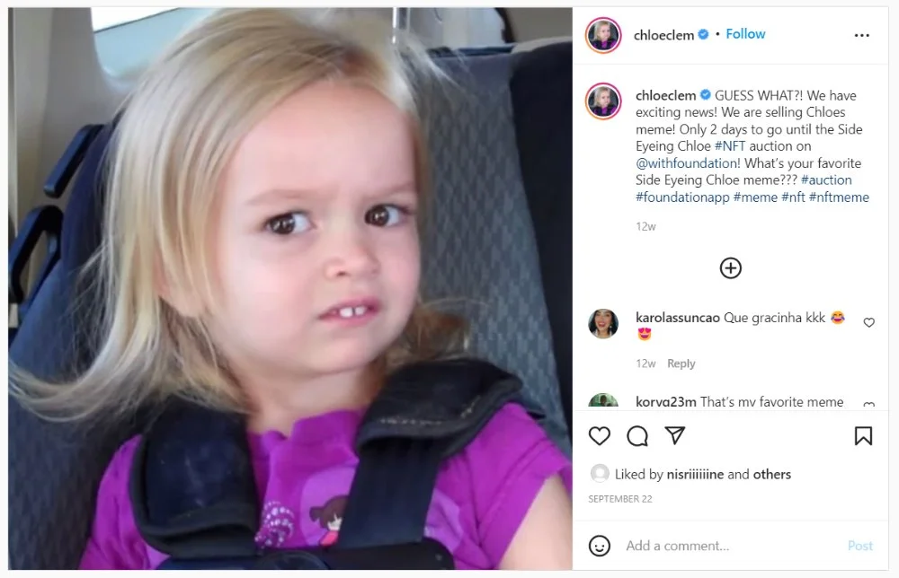 Original Instagram post with comments.