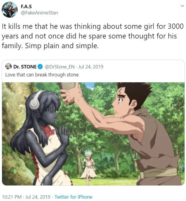 Twitter criticism of simp priorities.