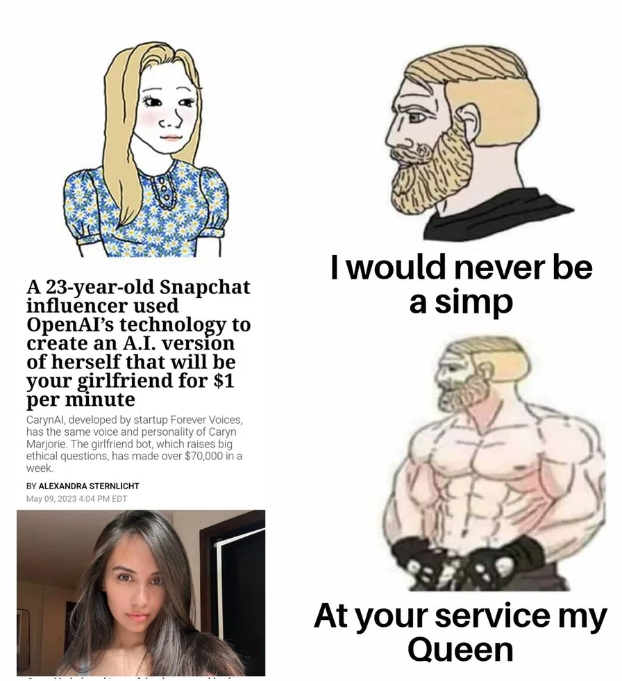 Simp denial followed by queen-serving behavior.