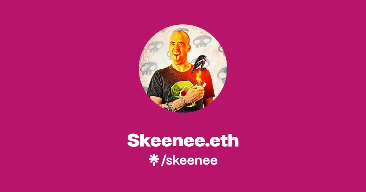 Skeenee artist profile with blockchain branding.