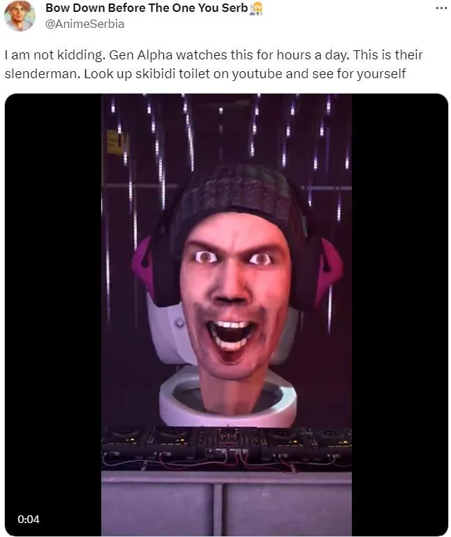 Skibidi character with Gen Alpha context.