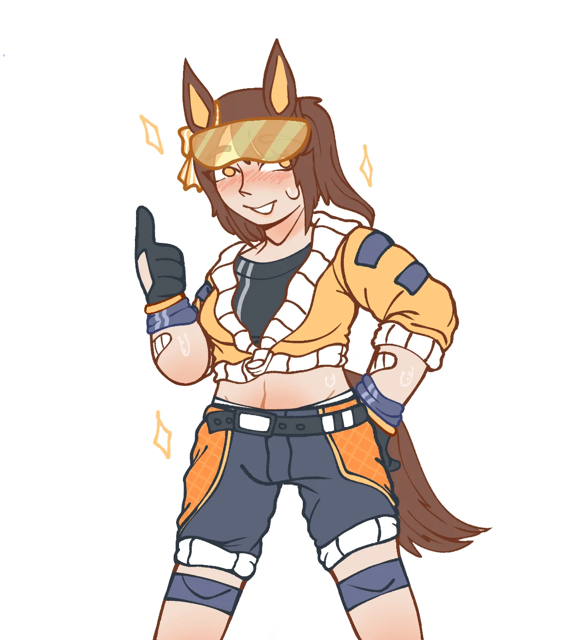 Fan art depicting an anthropomorphic racehorse character in the style associated with the skibidi rizz racehorse meme.