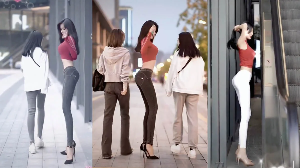 Header image compiling stills from viral TikTok clips of the 'skinny girl walking sideways' meme.