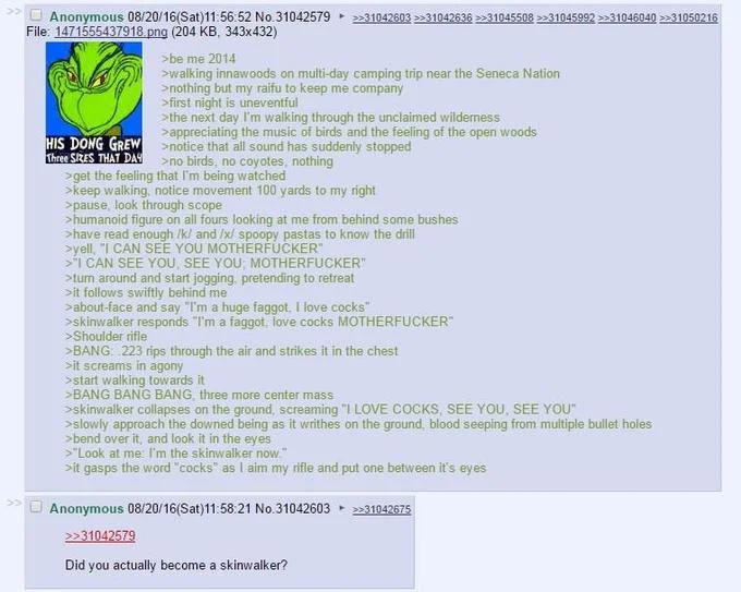 A 2016 4chan greentext helped popularize the skinwalker as a horror storytelling trope online.