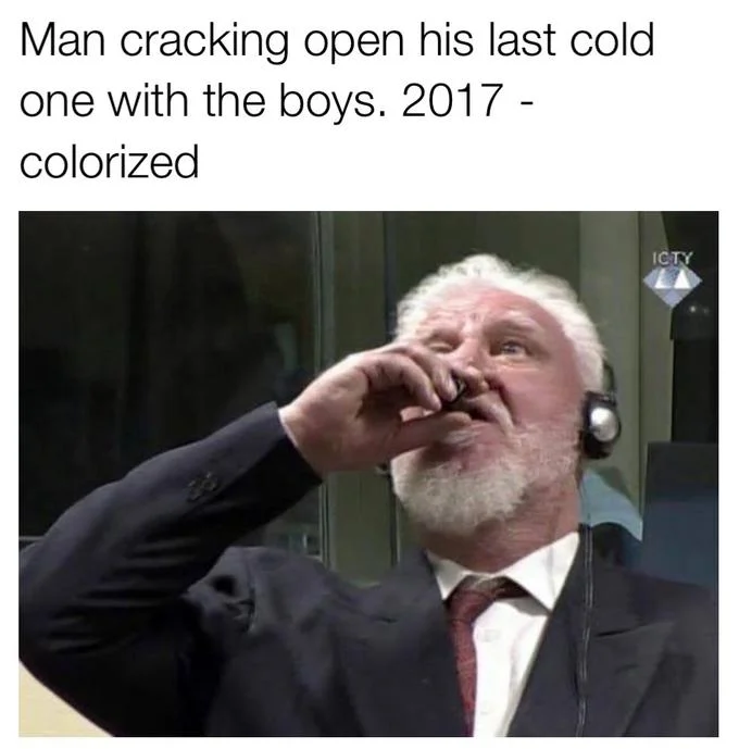 A popular caption edit reframing the suicide footage as a 'cold one with the boys' joke.